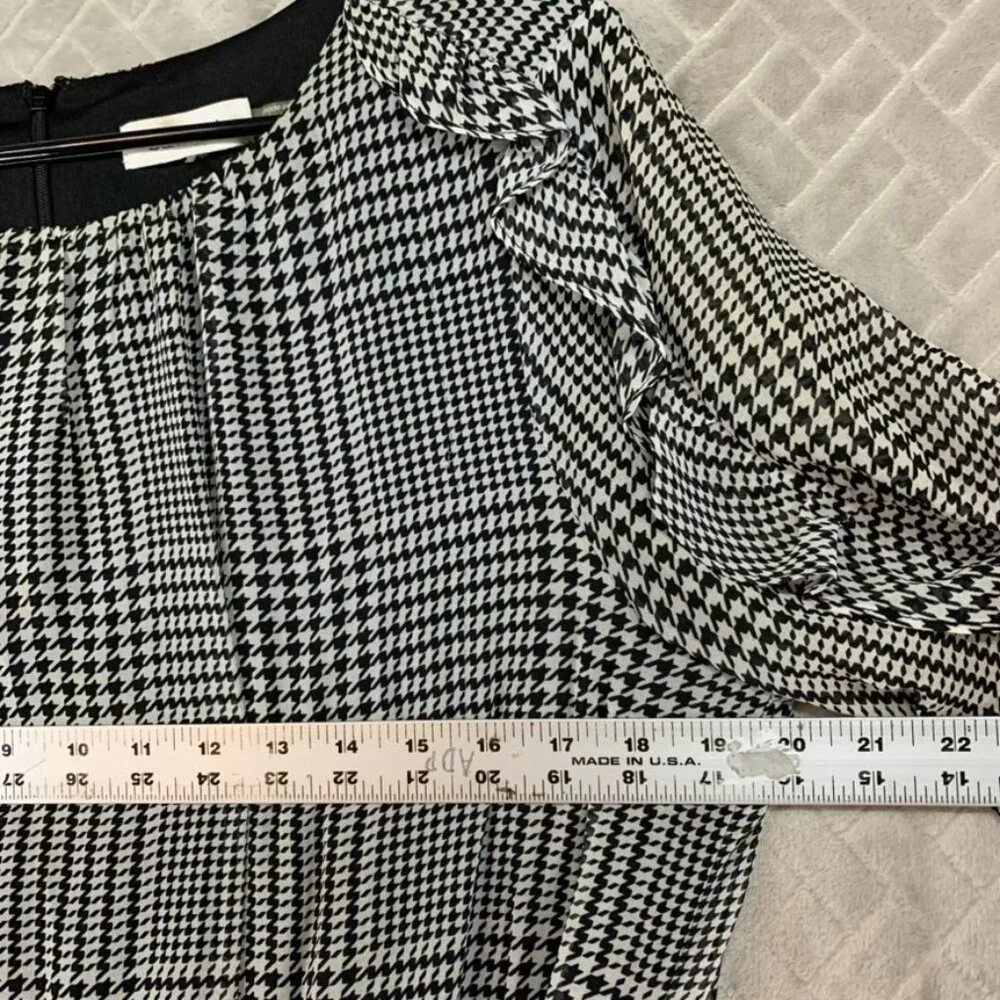 Calvin Klein Womens M Mini Dress Black White Houndstooth Long Sleeve with Belt - Picture 9 of 16